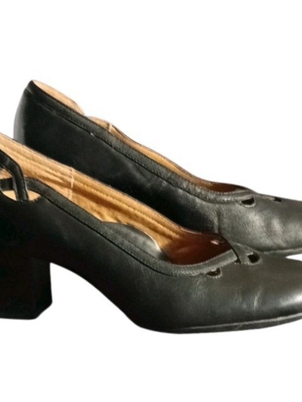 STRICTLY COMFORT Womens 7 Classic Black Leather Comfort Pumps Block Heel Support
